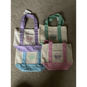 Trader Joe's Mini Pastel Canvas Tote Bag Set Of 4 Colors Limited (New With Tag)